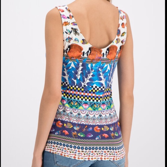 Desigual Georgina slim fit sleeveless tee tank top tropical fish print small NWT - Picture 3 of 11